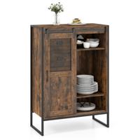 Staande Opbergkast Rustieke Organizer met Schuifdeur 5 Lades en Verstelbare Planken Vrijstaande Buffetkast-Bruin