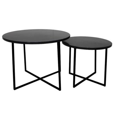 Ronde Salontafel - ø61x45/ø46x39 - zwart marmer - set van 2
