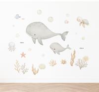 Pastel zeedieren muursticker kinderkamer