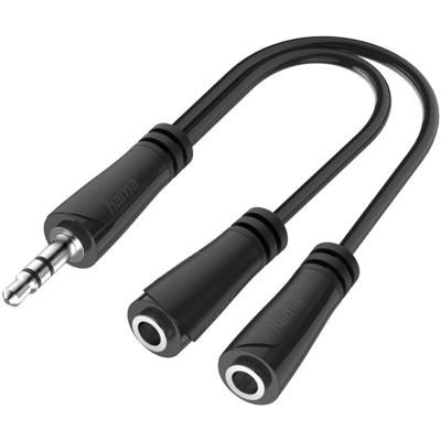 HamaAudio adapter jack 3.5mm - 2x 3.5mm jack Headphone, Splitter, Stereo Mini jack kabel Zwart