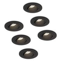 Set van 6 Philadelphia LED inbouwspots - Dimbaar - Incl. GU10 - 4000K - 4 Watt - Zwart - Kantelbaar - IP20 voor binnen - Rond