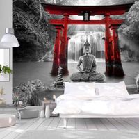 Zelfklevend fotobehang - Lach van de Boeddha, rood , premium print - thumbnail