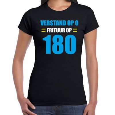 Verstand op 0 Frituur op 180 fun tekst t-shirt zwart voor dames