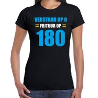 Verstand op 0 Frituur op 180 fun tekst t-shirt zwart voor dames
