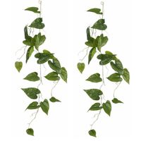 Mica Decoration kunstplant slinger Philodendron - 2x - groen - 115 cm - Kamerplant snoer - Kunstplanten - thumbnail