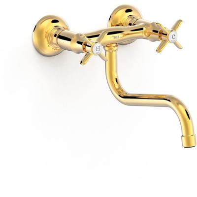 Keukenkraan Tres Clasic | Wandmontage | 360° Draaibaar | Mengkraan | 2-knops | Vintage | 24k Goud glans