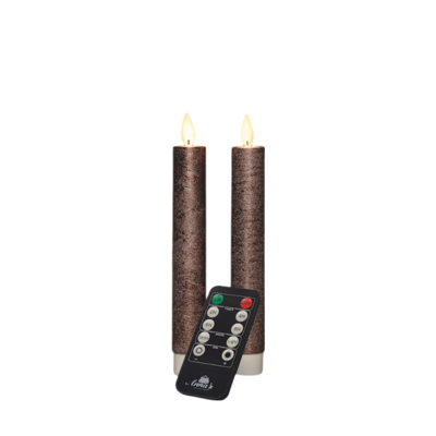 Dinerkaars wax led bewegende vlam op batterij met afstandsbediening 2 stuks h18 cm brons - Annas collection