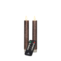 Dinerkaars wax led bewegende vlam op batterij met afstandsbediening 2 stuks h18 cm brons - Annas collection
