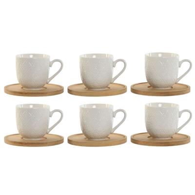Set van koffiekopjes Home ESPRIT Wit Bamboe Porselein 90 ml