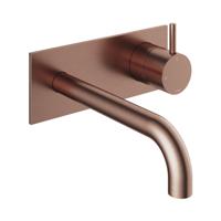 Hotbath Inbouw Wastafelkraan Met Achterplaat Cobber 18 cm Gebogen Uitloop 1-Hendel Geborsteld Koper PVD