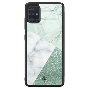Samsung Galaxy A51 glazen hardcase - Minty marmer collage