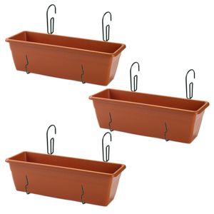 3x stuks hangende reling Plantenbak terracotta 50 x 17 x 15 cm met kunststof beugels