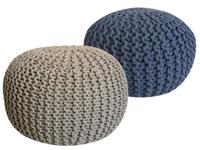 Michael - Sitzhocker Pouf SET 2 Stuks - Beige en Blauw - Gerecycled Katoen - Ø 55 cm H 37 cm