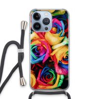 Neon bloemen: iPhone 13 Pro Transparant Hoesje met koord