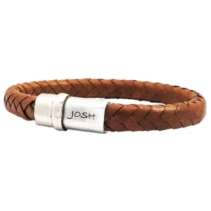 JOSH 9073-BRA-S-CO Armband leder-staal cognac-zilverkleurig 10 mm