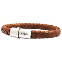 JOSH 9073-BRA-S-CO Armband leder-staal cognac-zilverkleurig 10 mm - thumbnail