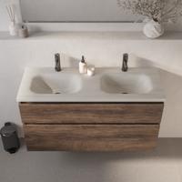 BRAUER Dune Medium wastafel 120 cm met 2 wasbakken en 2 kraangaten Sintered Stone Ivory Travertin