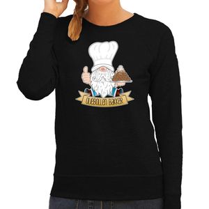 Foute Kersttrui/sweater voor dames - Oliebollen bakker - zwart - Kerst kabouter/gnoom