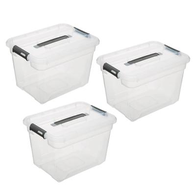 5Five opberg kist met deksel - 3x - Box - 18 liter - 39 x 29 x 27 cm - kunststof - transparant
