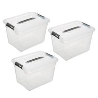 5Five opberg kist met deksel - 3x - Box - 18 liter - 39 x 29 x 27 cm - kunststof - transparant