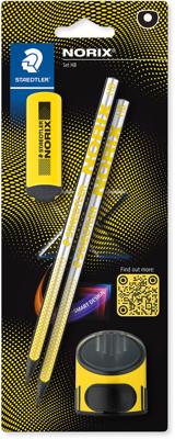 Staedtler Norix grafietpotlood, HB, met slijper en gom, geel, blister van 2 stuks