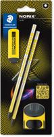 Staedtler Norix grafietpotlood, HB, met slijper en gom, geel, blister van 2 stuks