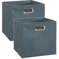 Set van 2x stuks opbergmand/kastmand 29 liter grijsblauw linnen 31 x 31 x 31 cm