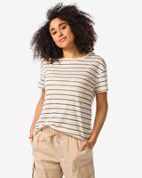 HEMA Dames T-shirt Evie Met Linnen Wit/zwart (wit/zwart)