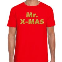 Foute Kerst t-shirt Mr X-mas goud glitter / rood heren - thumbnail