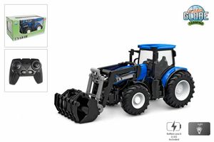 kids globe rc tractor 2.4ghz met licht en frontlader 27cm blauw