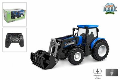 kids globe rc tractor 2.4ghz met licht en frontlader 27cm blauw