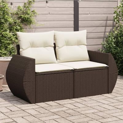 Tuinbank 2-zits met kussens poly rattan bruin