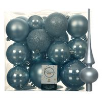 Set van 26x stuks kunststof kerstballen incl. glazen piek mat lichtblauw - Kerstbal - thumbnail