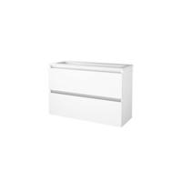 Basic-Line Start 39 Badkamermeubelset - Ondiep - 100 x 39 cm - Greeploos - 2 Lades - Acryl Wastafel - Zonder Kraangat - Ice White