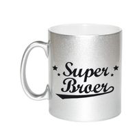 Super broer cadeau zilveren mok / beker sterren 330 ml