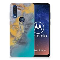 Motorola One Vision | TPU | Siliconen hoesje | Marble Blue Gold