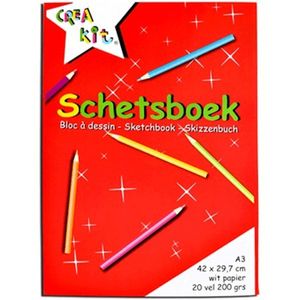 Pakket van 3x stuks A3 schetsboeken/tekenboeken wit papier 20 vellen