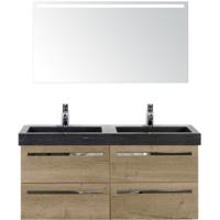 Seville Badmeubelset 120 cm - 4 Laden Natuur Eiken - Wastafel Lucca Dubbel met Sence Spiegel