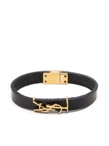 Saint Laurent bracelet en cuir à plaque logo - Noir