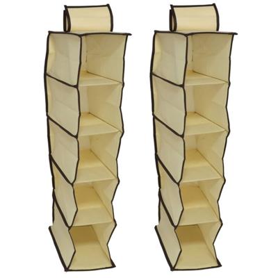 Gerimport Camping opberg/hangkast - 2x - leg niveaus - opvouwbaar - beige - 15 x 30 x 70 cm