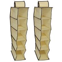 Gerimport Camping opberg/hangkast - 2x - leg niveaus - opvouwbaar - beige - 15 x 30 x 70 cm