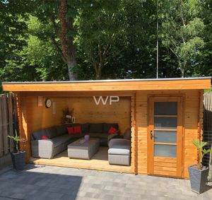 Woodpro Koks Tuinhuis 500x300 cm 28 mm vuren blank- Plat dak- Onbehandeld vurenhout- Woodpro