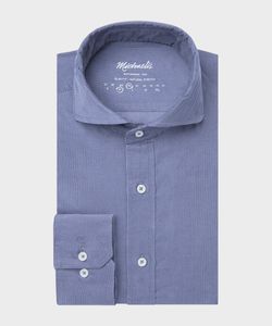 Michaelis Heren Overhemd Blauw Corduroy Extra Cutaway Slim Fit