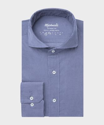 Michaelis Heren Overhemd Blauw Corduroy Extra Cutaway Slim Fit
