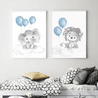 Poster - Dieren met Ballonnen / Blauw / Set van 2