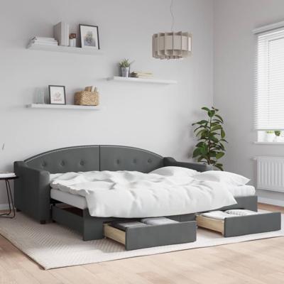 Slaapbank onderschuifbed en lades 90x190 cm stof donkergrijs