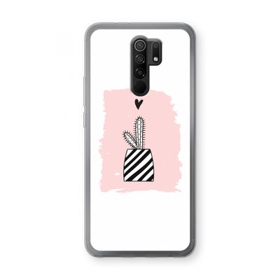 Zwart-wit cactus: Xiaomi Redmi 9 Transparant Hoesje