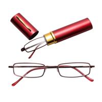 Leesbrillen metalen voorjaar voet draagbare Presbyopische bril met buis geval + 2.50 D (rood)