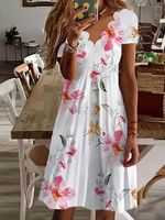 Casual Floral Short Sleeve Knit Dress - thumbnail
