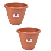 Set van 2x stuks terra cotta kleur ronde plantenpot/bloempot kunststof diameter 30 cm - Plantenpotten - thumbnail